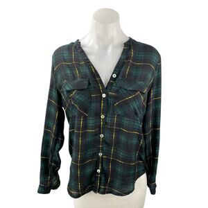 Alice Blue Women's Green Check Plaid Flannel Long Sleeve Button Up Shirt Top XS